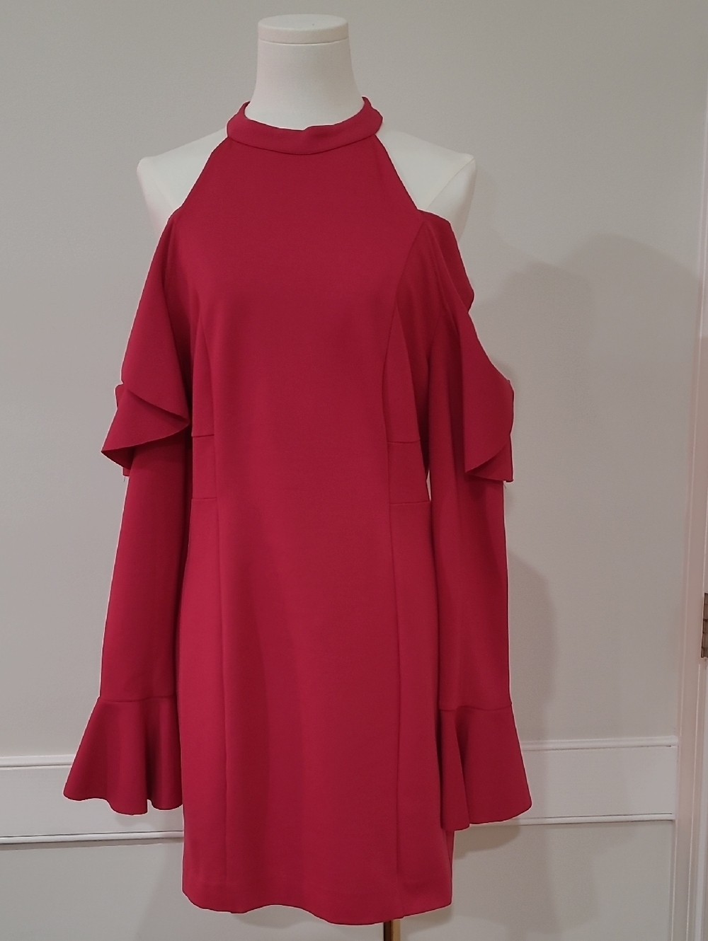 Free People Cold-Shoulder Bodycon Long-Sleeve Dress in Deep Pink - Size M